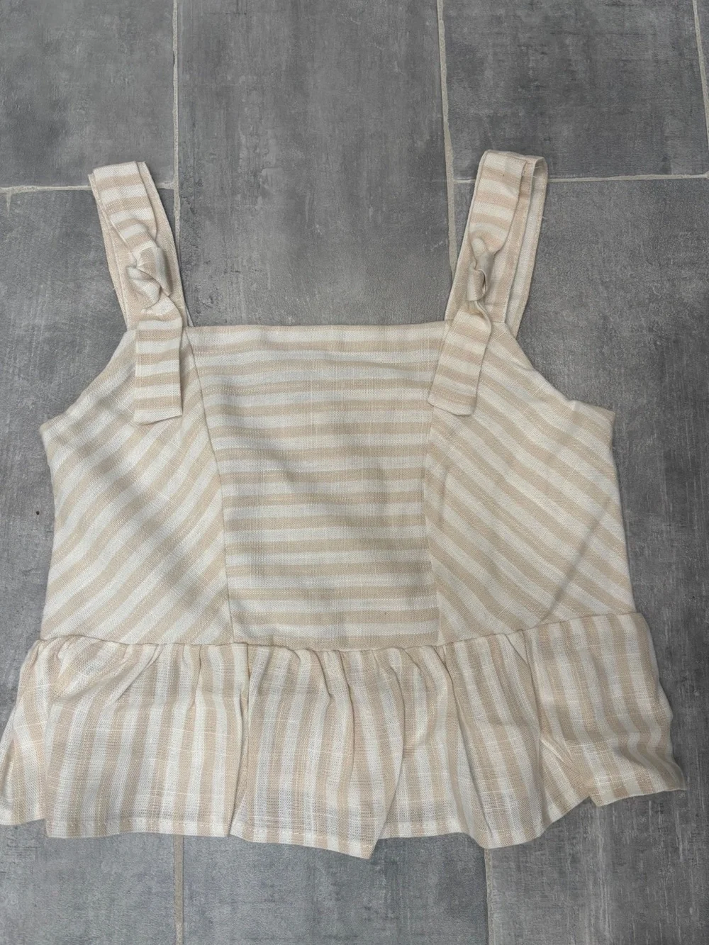 btween NWOT Khaki White Stripes Linen Matching Too Pants Size 7 - Picture 3 of 5